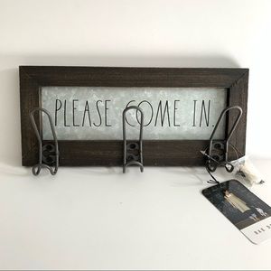 Rae Dunn PLEASE COME IN wall hook rack, dark wood